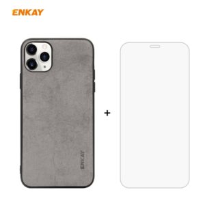 For iPhone 11 Pro ENKAY ENK-PC0292 2 in 1 Business Series Fabric Texture PU Leather + TPU Soft Slim CaseCover ＆ 0.26mm 9H 2.5D Tempered Glass Film(Grey) (ENKAY) (OEM)
