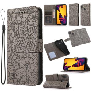 For Huawei P20 lite Skin Feel Embossed Sunflower Horizontal Flip Leather Case with Holder & Card Slots & Wallet & Lanyard(Grey) (OEM)