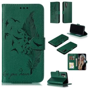 Feather Pattern Litchi Texture Horizontal Flip Leather Case with Wallet & Holder & Card Slots For Huawei P30 Pro(Green) (OEM)