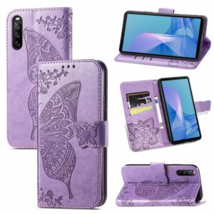 For Sony Xperia 10 III Butterfly Love Flowers Embossed Horizontal Flip Leather Case with Holder & Card Slots & Wallet & Lanyard(Light Purple) (OEM)