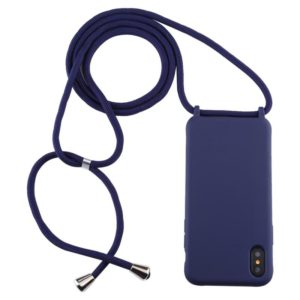 For iPhone X / XS Candy Color TPU Protective Case with Lanyard(Dark Blue) (OEM)