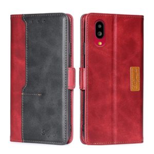 For Sharp Simple Sumaho 6/A201SH Contrast Color Side Buckle Leather Phone Case(Red + Black) (OEM)