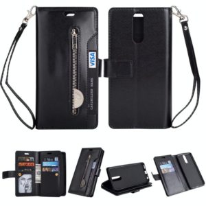 For Huawei Mate 10 Lite / Maimang 6 Multifunctional Zipper Horizontal Flip Leather Case with Holder & Wallet & 9 Card Slots & Lanyard(Black) (OEM)