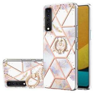 For LG Stylo 7 Electroplating Splicing Marble Flower Pattern TPU Shockproof Case with Rhinestone Ring Holder(Imperial Crown) (OEM)
