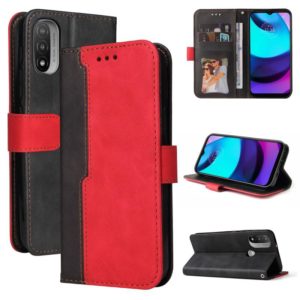 For Motorola Moto E40 / E30 / E20 Stitching-Color Flip Leather Phone Case with Holder(Red) (OEM)