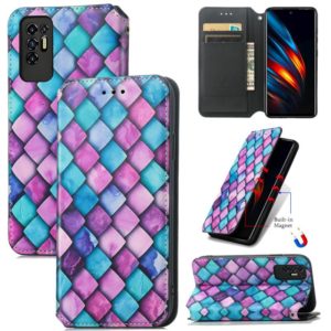 For Tecno Pova 2 Colorful Magnetic Horizontal Flip Leather Phone Case with Holder & Card Slot & Wallet(Purple Scales) (OEM)