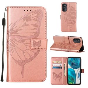 For Motorola Moto G52 Embossed Butterfly Leather Phone Case(Rose Gold) (OEM)