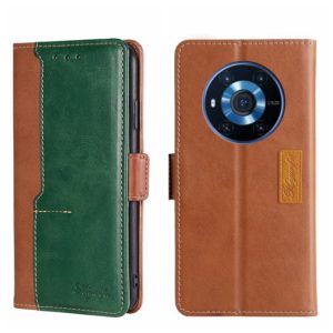 For Honor Magic3 Contrast Color Side Buckle Leather Phone Case(Light Brown + Green) (OEM)