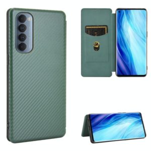 For OPPO Reno4 Pro 4G Carbon Fiber Texture Horizontal Flip TPU + PC + PU Leather Case with Card Slot(Green) (OEM)