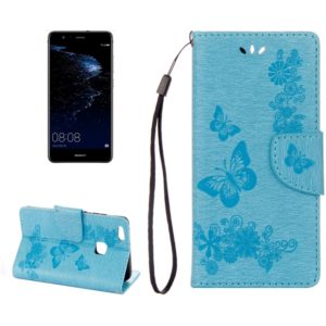 For Huawei P10 Lite Butterflies Embossing Horizontal Flip Leather Case with Holder & Card Slots & Wallet & Lanyard (Blue) (OEM)