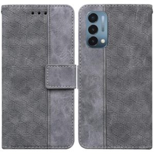 For OnePlus Nord N200 5G Geometric Embossed Leather Phone Case(Grey) (OEM)