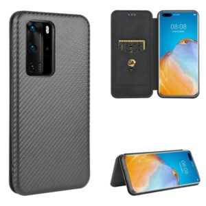 For Huawei P40 Pro Carbon Fiber Texture Horizontal Flip TPU + PC + PU Leather Case with Card Slot(Black) (OEM)
