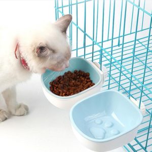 Dog and Cat Anti-choke Feeding Water Hanging Bowl Creative Plastic Pet Bowl, Style:Footprint(Blue) (OEM)