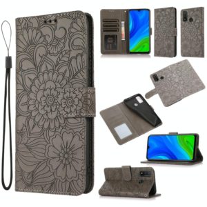 For Huawei P smart 2020 Skin Feel Embossed Sunflower Horizontal Flip Leather Case with Holder & Card Slots & Wallet & Lanyard(Grey) (OEM)