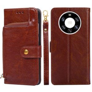 For Huawei Mate 40 Pro+ Zipper Bag PU + TPU Horizontal Flip Leather Case with Holder & Card Slot & Wallet & Lanyard(Brown) (OEM)