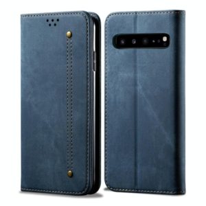 For Galaxy S10 5G Denim Texture Casual Style Horizontal Flip Leather Case with Holder & Card Slots & Wallet(Blue) (OEM)