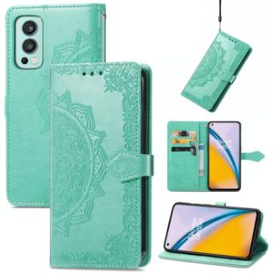 For OnePlus Nord 2 5G Mandala Embossing Pattern Horizontal Flip Leather Case with Holder & Card Slots & Wallet & Lanyard(Green) (OEM)