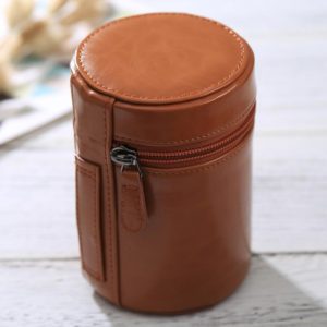 Medium Lens Case Zippered PU Leather Pouch Box for DSLR Camera Lens, Size: 13x9x9cm(Brown) (OEM)