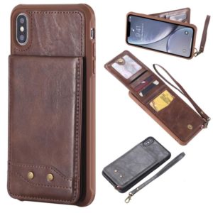 For iPhone XS Max Vertical Flip Shockproof Leather Protective Case with Short Rope, Support Card Slots & Bracket & Photo Holder & Wallet Function(Coffee) (OEM)