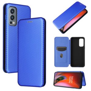 For OnePlus Nord 2 5G Carbon Fiber Texture Horizontal Flip TPU + PC + PU Leather Case with Card Slot(Blue) (OEM)