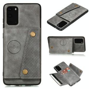 For Samsung Galaxy S20 FE Double Buckle PU + TPU Shockproof Magnetic Protective Case with Card Slot & Holder(Grey) (OEM)