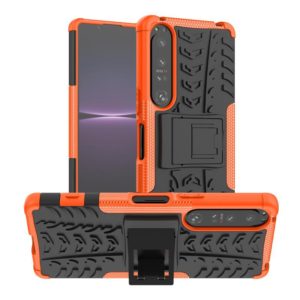 For Sony Xperia 1 IV Tire Texture TPU + PC Phone Case with Holder(Orange) (OEM)