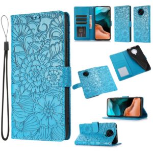 For Xiaomi Redmi K30 Pro Skin Feel Embossed Sunflower Horizontal Flip Leather Case with Holder & Card Slots & Wallet & Lanyard(Blue) (OEM)
