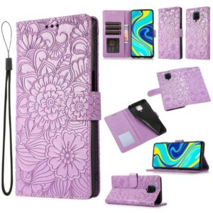 For Xiaomi Redmi Note 9 Pro Skin Feel Embossed Sunflower Horizontal Flip Leather Case with Holder & Card Slots & Wallet & Lanyard(Purple) (OEM)