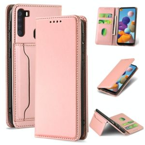 For Samsung Galaxy A21 Strong Magnetism Liquid Feel Horizontal Flip Leather Case with Holder & Card Slots & Wallet(Rose Gold) (OEM)