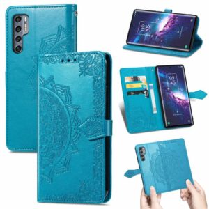 For TCL 20 Pro 5G Mandala Flower Embossed Horizontal Flip Leather Case with Bracket / Card Slot / Wallet / Lanyard(Blue) (OEM)