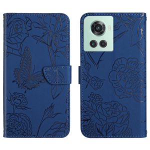 For OnePlus 10R/ACE Skin Feel Butterfly Peony Embossed Leather Phone Case(Blue) (OEM)