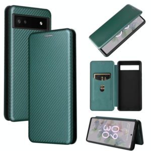 For Google Pixel 6a Carbon Fiber Texture Horizontal Flip Leather Phone Case(Green) (OEM)
