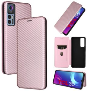 For TCL 30 5G / 30+ Carbon Fiber Texture Horizontal Flip Leather Phone Case(Pink) (OEM)