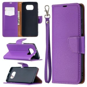 For Xiaomi Poco X3 Litchi Texture Pure Color Horizontal Flip Leather Case with Holder & Card Slots & Wallet & Lanyard(Purple) (OEM)