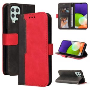 For Samsung Galaxy A22 4G Business Stitching-Color Horizontal Flip PU Leather Case with Holder & Card Slots & Photo Frame(Red) (OEM)