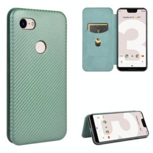 For Google Pixel 3 XL Carbon Fiber Texture Horizontal Flip TPU + PC + PU Leather Case with Card Slot(Green) (OEM)