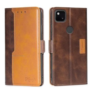 For Google Pixel 4a Retro Texture Contrast Color Buckle Horizontal Flip Leather Phone Case with Holder(Dark Brown+Gold) (OEM)