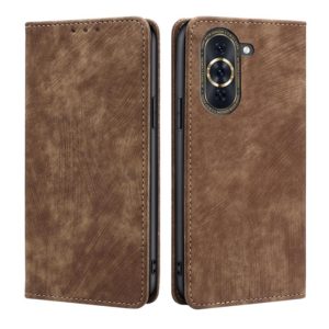 For Huawei Nova 10 Pro RFID Anti-theft Brush Magnetic Leather Phone Case(Brown) (OEM)