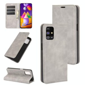 For Samsung Galaxy M31s Retro-skin Business Magnetic Suction Leather Case with Holder & Card Slots & Wallet(Grey) (OEM)