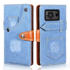 For Sharp Aquos R6 Denim Horizontal Flip Leather Case with Holder & Card Slot & Wallet(Light Blue) (OEM)