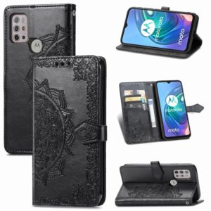 For Motorola Moto G30 / G10 Mandala Flower Embossed Horizontal Flip Leather Case with Bracket / Card Slot / Wallet / Lanyard(Black) (OEM)