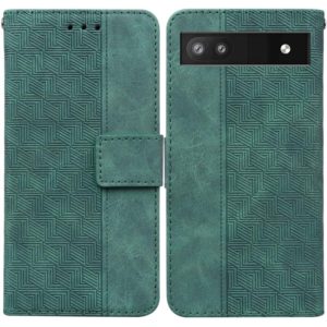 For Google Pixel 6a Geometric Embossed Leather Phone Case(Green) (OEM)