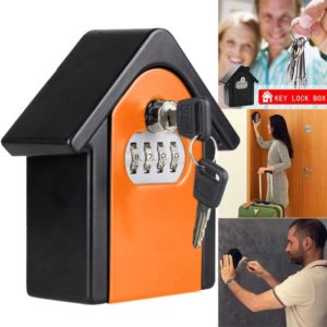 Hut Shape Password Lock Storage Box Security Box Wall Cabinet Safety Box, with 1 Key(Orange) (OEM)