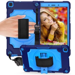 For Samsung Tab A 8.0 (2019)/T290 360 Degree Rotation Turntable Contrast Color Robot Shockproof Silicone + PC Protective Case with Holder(Navy Blue + Blue) (OEM)