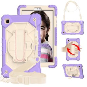 For Samsung Galaxy Tab A7 Lite T220 / T225 Contrast Color Robot Shockproof Silicon + PC Protective Case with Holder & Shoulder Strap(Purple Beige) (OEM)