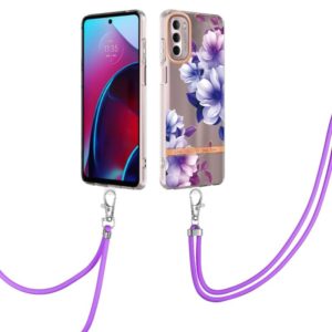 For Motorola Moto G Stylus 2022 4G Flowers Series TPU Phone Case with Lanyard(Purple Begonia) (OEM)