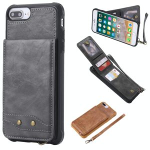 For iPhone 8 Plus / 7 Plus Vertical Flip Shockproof Leather Protective Case with Short Rope, Support Card Slots & Bracket & Photo Holder & Wallet Function(Gray) (OEM)
