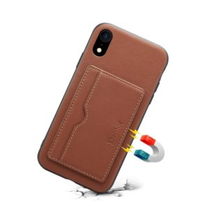 For iPhone XR Denior V3 Luxury Car Cowhide Leather Protective Case with Holder & Card Slot(Brown) (Denior) (OEM)