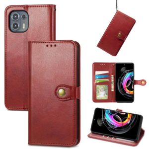 For Motorola Edge 20 Lite Solid Color Leather Buckle Phone Case with Lanyard & Photo Frame & Card Slot & Wallet & Stand Function(Red) (OEM)
