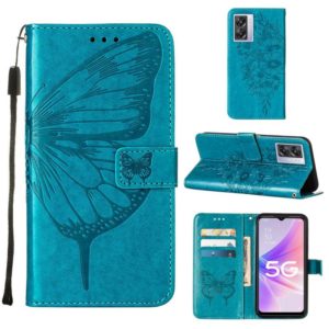 For OPPO A57 5G 2022 Embossed Butterfly Leather Phone Case(Blue) (OEM)